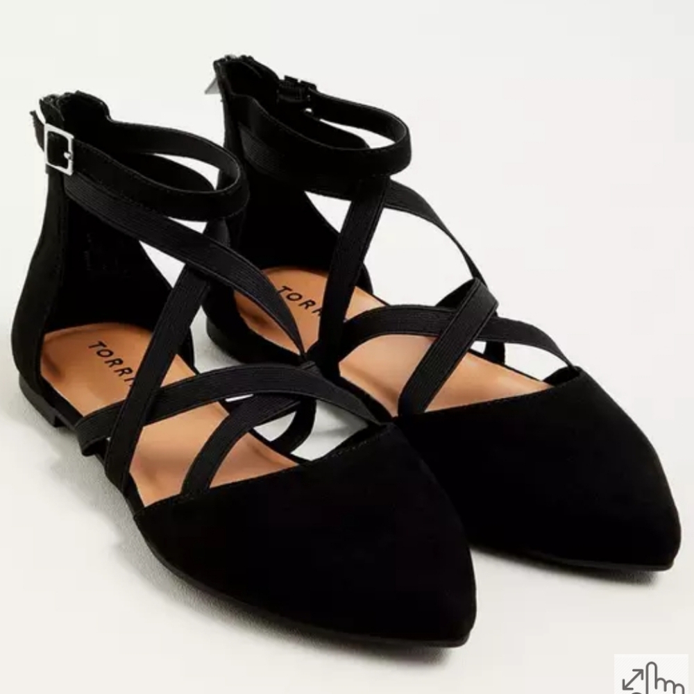 Torrid Elastic Strap Black Pointed Toe Flats Size 11